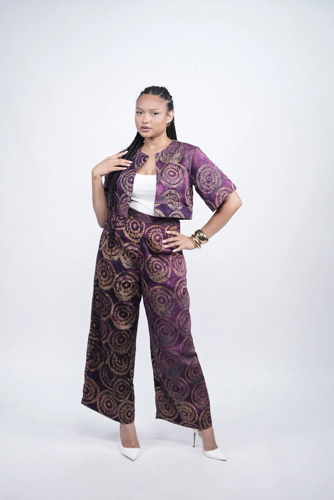 Ensemble HAYAH violet à motifs dorés en spirale